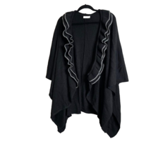 Taleen Womens Black Ruffled Gray Trim Open Wrap Sweater One Size - $23.07