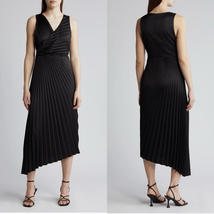 Sam Edelman Pleated Asymmetric Hem Satin Dress, Classic Black, Size 10, NWT - $99.00