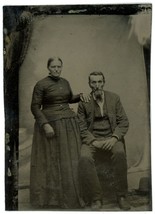 CIRCA 1860&#39;S 1\6 Plate TINTYPE Stoic Affectionate Older Couple Posing Together - £14.57 GBP