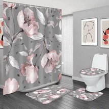 Pink Floral Shower Curtain Set with Non-Slip Rug and Bath Mat - $1,525.23 MXN