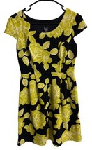 Enfocus Studio Dress Womens 4 Gold Floral Round Neck Cap Sleeve  Knee Le... - $14.37