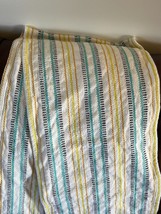 White Thick Cotton w Yellow Blue &amp; Orange Striped Woven Table Runner w F... - £8.85 GBP
