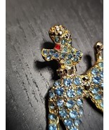 Vintage Poodle Dog Brooch Pin Blue Rhinestone Gold Tone Costume Jewelry - £19.54 GBP
