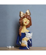Harmony of Companionship: Polyresin Girl Statue with Cat, a Whimsical Ta... - £64.31 GBP