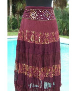 Cache Sequin Lace Evening Day Skirt Boho Chic 6/8/10 New M $128 NWT Burg... - £40.93 GBP
