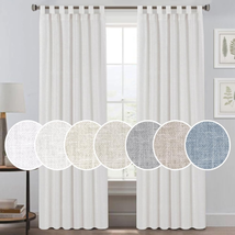 Natural Linen Curtains 84 Inches Long Tab Top Curtains Privacy Added Energy Savi - £30.43 GBP
