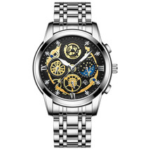 Calendar Men&#39;s Watch Hollow Flywheel Rhinestone Waterproof Sun Moon Star Quartz  - £21.65 GBP