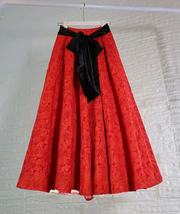 Women RED Pleated Maxi Skirt Long Red Party Skirt Outfit Custom Plus Size image 7