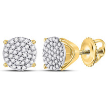 10k Yellow Gold Womens Round Diamond Circle Cluster Stud Earrings 1/4 Cttw - $258.00
