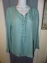 Cato Sage Green Lace-Up Sheer Long Sleeve Blouse Size M Women&#39;s NEW - £17.10 GBP