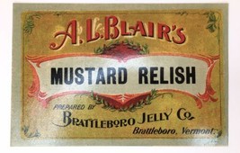 Vtg Original A.L. Blair&#39;s Mustard Relish Label Brattleboro Jelly Co. Vermont - £14.18 GBP