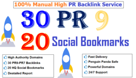 Manually do 30 PR9 + 20 Bookmarks UNIQUE Domains safe SEO Backlinks - $10.80