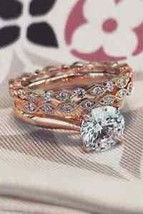 2CT Round Cut White Diamond Trio Set Engagement Wedding Ring 14K Rose Gold FN - £84.17 GBP