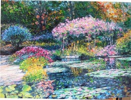 Howard Behrens &quot;Giverny Lily Pond&quot; Floral Garden heavy embell. List $3750 HS#COA - £1,975.93 GBP