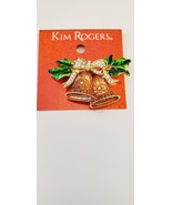 Kim Rogers Holiday Bells Of Holly Brooch  W Rhinestones NEW - $16.69 CAD