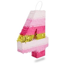 Small Pink And Gold Number 4 Pinata For Kids 4Th Birthday Party Decorati... - £33.80 GBP