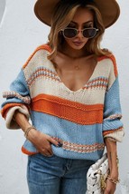 Angel Wings Color Block V-Neck Dropped Shoulder Sweater - £31.53 GBP