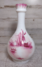 Vintage Hand Painted Dutch Milk Glass Windmill Flower Vase Pink Gold Del... - £17.76 GBP