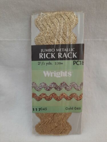 Primary image for NIP Wrights Shiny Vintage Gold Metallic Jumbo Rick Rack Sewing Trim 2 1/2 Yds