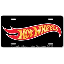 Hot Wheels Fiery Inspired Art on Black FLAT Aluminum Novelty License Tag... - $17.99