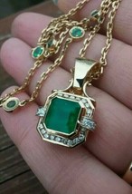3.50Ct Creato IN Laboratorio Verde Gemma Smeraldo Diamante 14k Solido Oro Giallo - £112.57 GBP