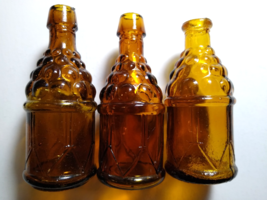 Lot Of 3 Amber Medicine Bottles 1970s Apothecary 3" - 3.25" Embossed Gol... - $24.29