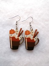 Fun Pumpkin Spice Coffee Wood Dangle Earrings - £7.61 GBP