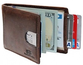 Travel Wallet RFID Blocking Bifold Slim Grain Genuine Leather Men Texas Brown - £70.03 GBP