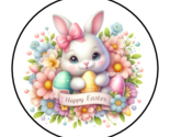 30 HAPPY EASTER BUNNY ENVELOPE SEALS STICKERS LABELS TAGS 1.5&quot; ROUND FLO... - $7.49