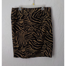 Lane Bryant Brown Zebra Print Faux Wrap Knit Skirt Women 16 Rayon Zip Up... - $17.81