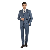 Men Suit BERLUSCONI Turkey 100% Italian Wool Super 180's 3pc Vested #Ber4 Navy image 8