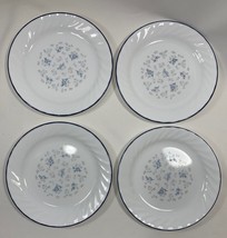 4 VINTAGE Corelle Blue Fleur Floral Swirl Rim 7 1/4&quot; Salad Side Plate - €16,91 EUR