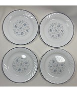4 VINTAGE Corelle Blue Fleur Floral Swirl Rim 7 1/4&quot; Salad Side Plate - $19.79