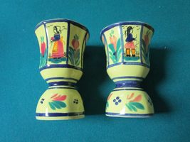 HB HENRIOT QUIMPER France Egg Cup Server HE and SHE Decor 4 X 3 c1960s - $74.47