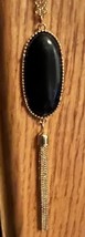 Elegant Black Onyx created Sautoir Necklace with a gold tassle ,  chain ... - $31.50