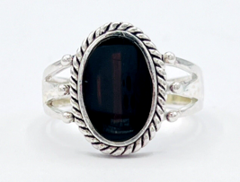 Vintage Marsala 925 Sterling Silver Roped Oval Black Onyx Inlay Ring Size 6.5 - £29.64 GBP