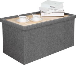Create 30 Inches Folding Storage Ottoman Bench With Lid Tray, Coffee, Large. - £44.62 GBP