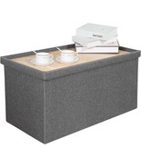 Create 30 Inches Folding Storage Ottoman Bench With Lid Tray, Coffee, La... - £44.77 GBP