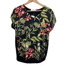 NEW Philosophy Womens XS Dark Floral Short Sleeve Shell Blouse Mixed Material  - £14.62 GBP