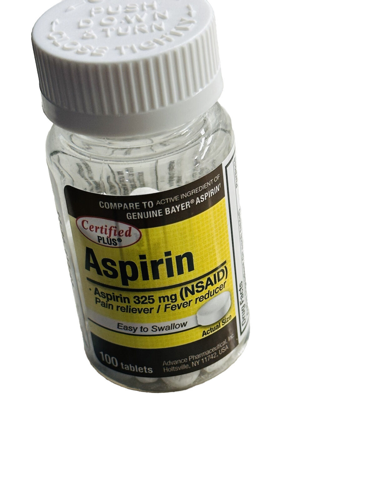 Certified Plus Aspirin 325 mg, 100 Tablets-Easy To Swallow - $6.81
