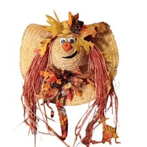 Vintage Halloween Fall Harvest Straw Hat Door Wreath Decor Orange Brown ... - $23.33