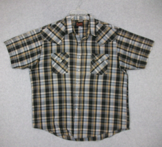 Plains Westernwear Men&#39;s Pearl Snap Shirt Short Sleeve Black Yellow Plai... - £11.42 GBP