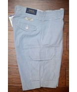 Polo Ralph Lauren Men&#39;s Light Blue Striped Cotton Cargo Chino Casual Sho... - €37,51 EUR