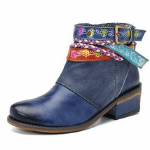 Socofy Genuine Leather Women Boots Vintage Bohemian Ankle Boots Women Shoes Zipp - £106.33 GBP