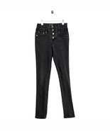 Hot Topic Jeans, Junior&#39;s 7, Black Denim Skinny Button Fly, Made USA Vtg... - $466.00 MXN