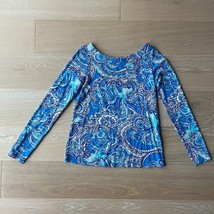 Lilly Pulitzer Tristan Long Sleeve Top Coastal Blue Legga Sea Small - £35.19 GBP