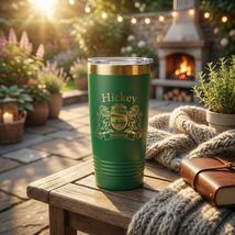 Hickey Irish Coat of Arms Green Rose Travel Mug - $27.44
