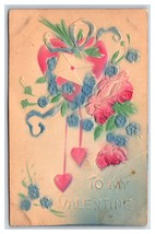 To my Valentine Heart Flowers Airbrushed Embossed High Relief DB Postcard H18 - £3.06 GBP