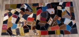 Vintage Crazy Quilt Patchwork Table Runner Embroidered Satins has FLAWS ... - £38.14 GBP