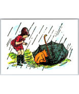 Winnie the Pooh Postcard Christopher Robin Umbrella rain - £7.90 GBP